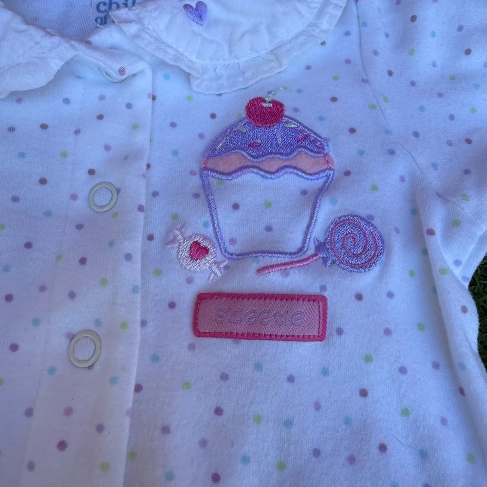Child of Mine Carter's Baby‎ Girl NB White Polka Dot Cupcake Sweetie Onesie